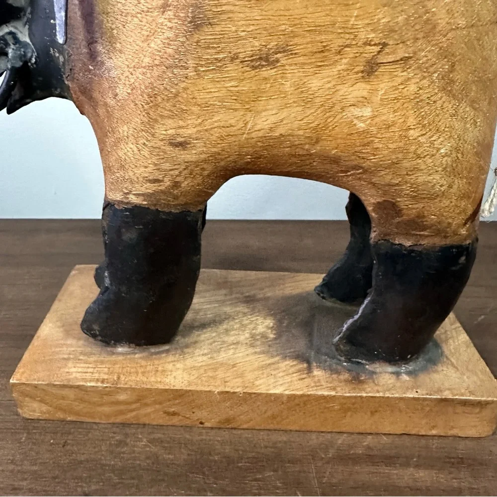 Pier 1 Imports Tropical Hardwood and Tin Hand Carved Elephant Figurine 10” Decor